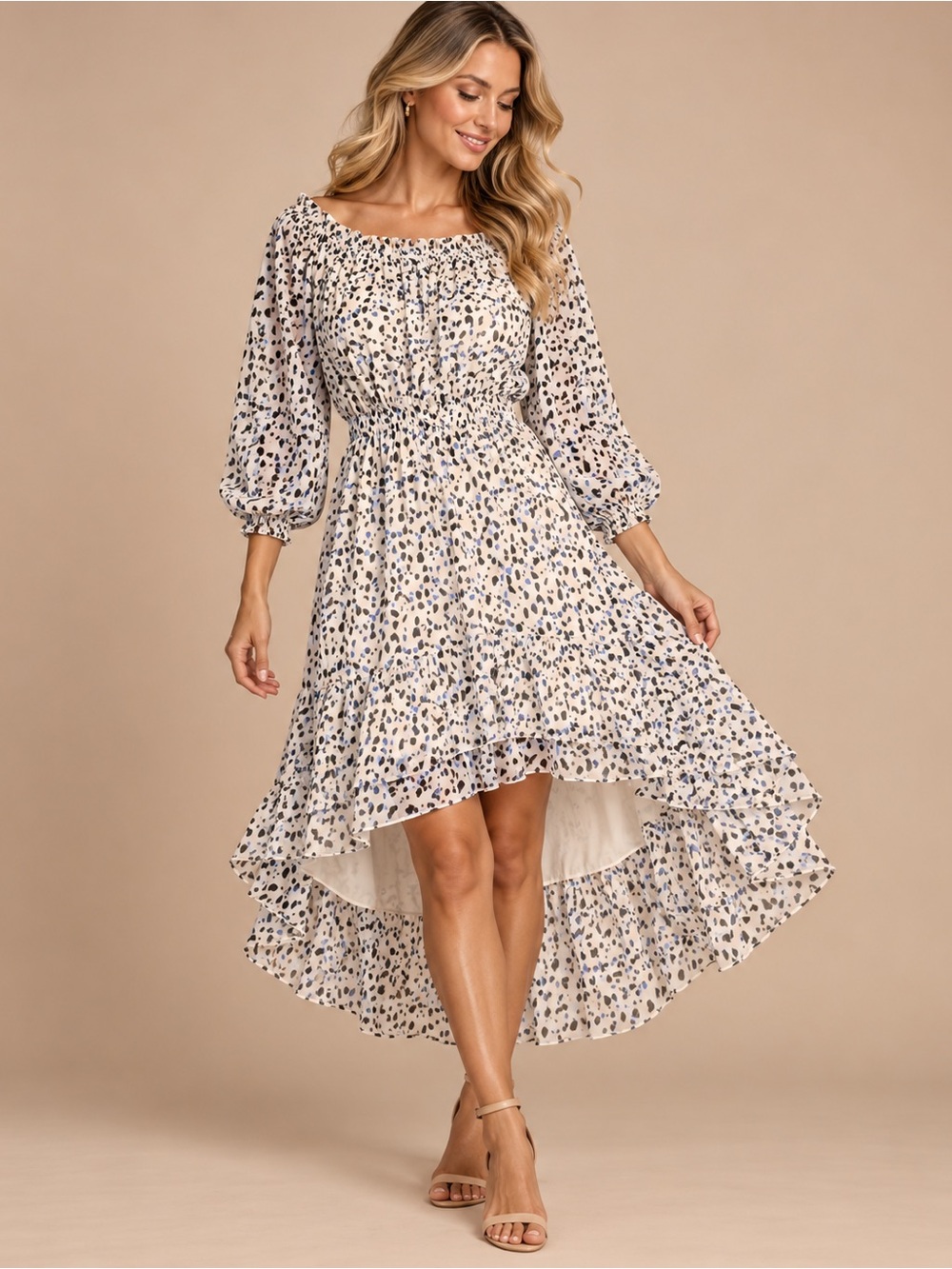 Diane Von Furstenberg Cream Floral High-Low Midi Dress